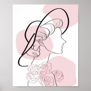 Minimalist Girl Roses Women Modern Stylish Poster