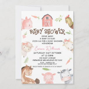 Minimalist Girls Farm Themed Baby Shower Invitation