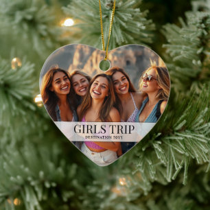 Minimalist Girls Trip Girls weekend Photo Ceramic Tree Decoration