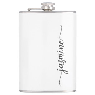 Minimalist Girly White Monogram Name Script Hip Flask