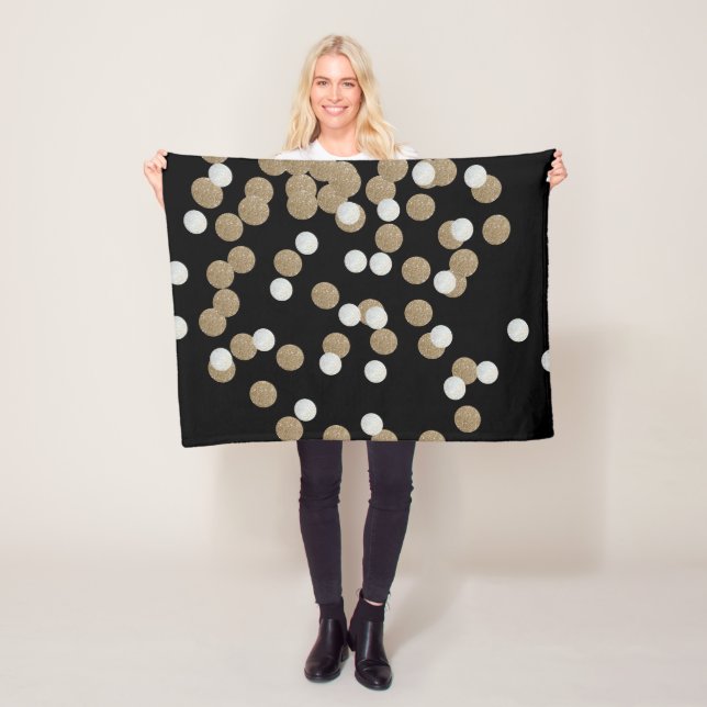 minimalist glitter black champagne gold confetti fleece blanket (In Situ)