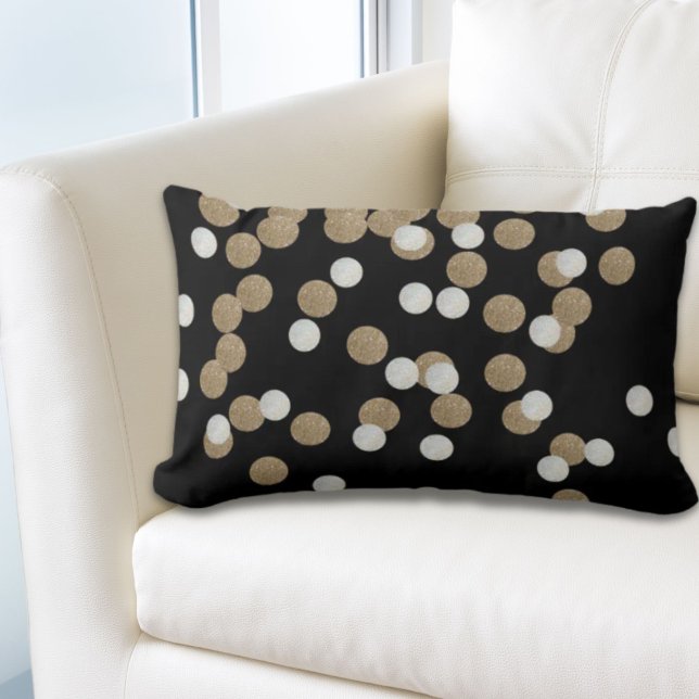 minimalist glitter black champagne gold confetti lumbar cushion (minimalist glitter black champagne gold confetti lumbar pillow)