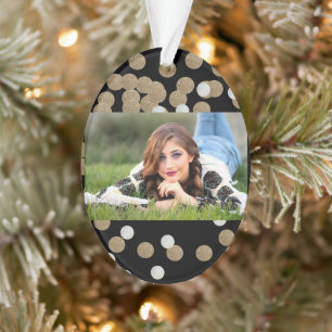 minimalist glitter black champagne gold confetti ornament