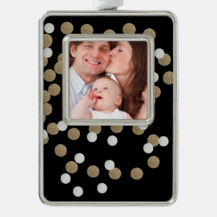 minimalist glitter black champagne gold confetti silver plated framed ornament