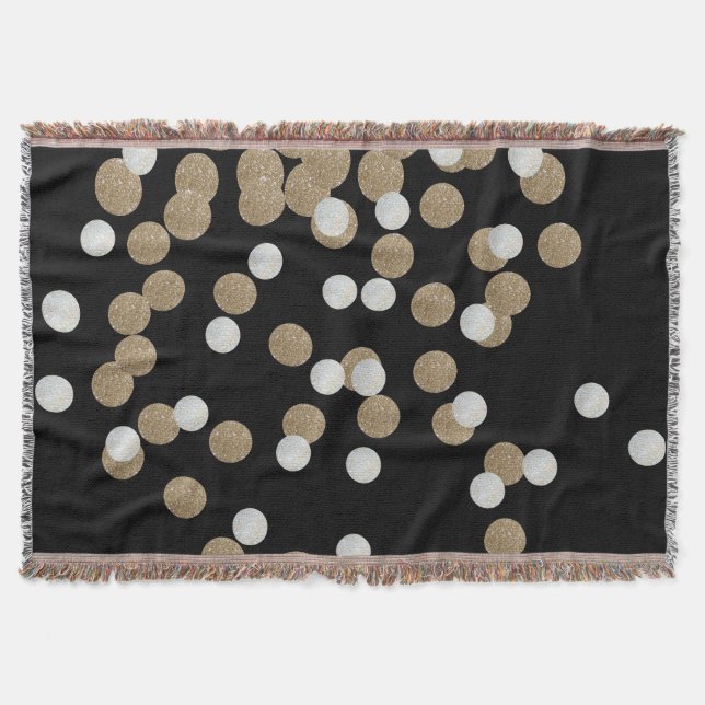 minimalist glitter black champagne gold confetti throw blanket (Front)