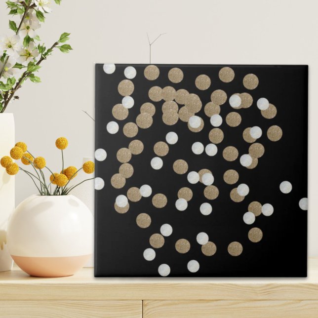 minimalist glitter black champagne gold confetti tile (minimalist glitter black champagne gold confetti ceramic tile)