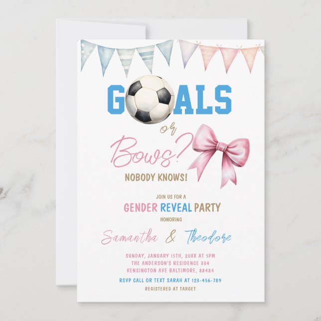 Minimalist Goals or Bows Boy or Girl Gender Reveal Invitation (Front)