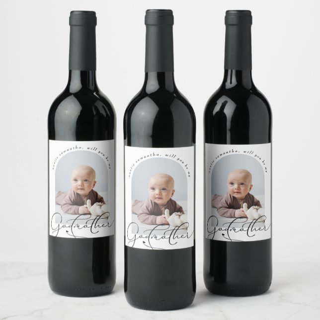 Minimalist Godmother Proposal Photo Wine Label (Bottles)