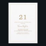 Minimalist Gold 21st Birthday Party Invitation<br><div class="desc">This minimalist gold 21st birthday party invitation is perfect for a simple birthday party. The modern romantic design features classic gold and white typography paired with a rustic yet elegant calligraphy with vintage hand lettered style. Customisable in any colour. Keep the design simple and elegant, as is, or personalise it...</div>