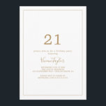 Minimalist Gold 21st Birthday Party Invitation<br><div class="desc">This minimalist gold 21st birthday party invitation is perfect for a simple birthday party. The modern romantic design features classic gold and white typography paired with a rustic yet elegant calligraphy with vintage hand lettered style. Customisable in any colour. Keep the design simple and elegant, as is, or personalise it...</div>