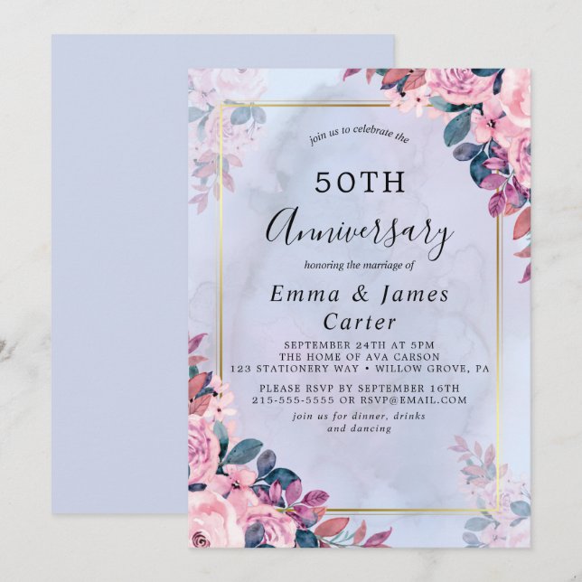 Minimalist Gold 50th Wedding Anniversary  Invitation (Front/Back)