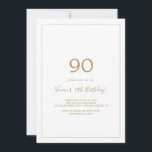 Minimalist Gold 90th Birthday Party Invitation<br><div class="desc">This minimalist gold 90th birthday party invitation is perfect for a simple birthday party. The modern romantic design features classic gold and white typography paired with a rustic yet elegant calligraphy with vintage hand lettered style. Customisable in any colour. Keep the design simple and elegant, as is, or personalise it...</div>