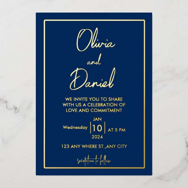 Minimalist | Gold  All In One Wedding Invitation (Front)