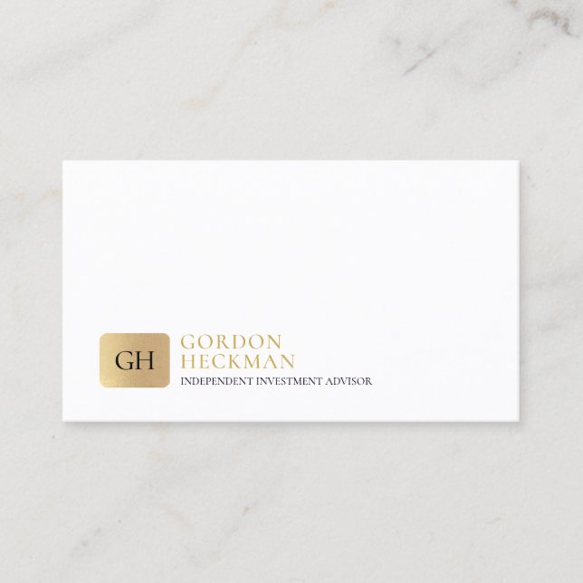 Minimalist gold and black whimsical monogram business card (Front)