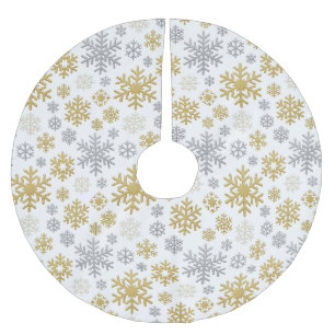 Minimalist Gold and Silver Snowflakes Christmas Brushed Polyester Tree Skirt
