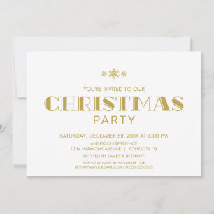 Minimalist Gold and White Christmas Party Invitation