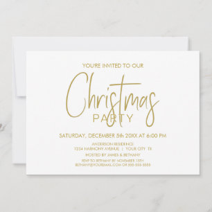 Minimalist Gold and White Christmas Party Invitation