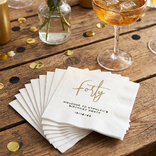 Minimalist Gold and White Forty Birthday Party Napkin