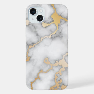 Minimalist Gold And White Marble iPhone 15 Plus Case