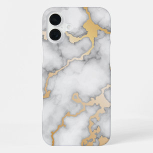 Minimalist Gold And White Marble iPhone 16 Plus Case