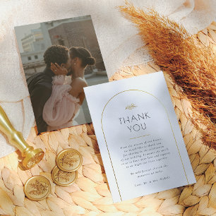 Minimalist Gold Arch Wedding Photo Thank You Card