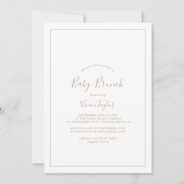 Minimalist Gold Baby Brunch Invitation (Front)