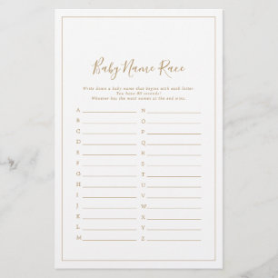 Minimalist Gold Baby Shower Baby Name Race Game