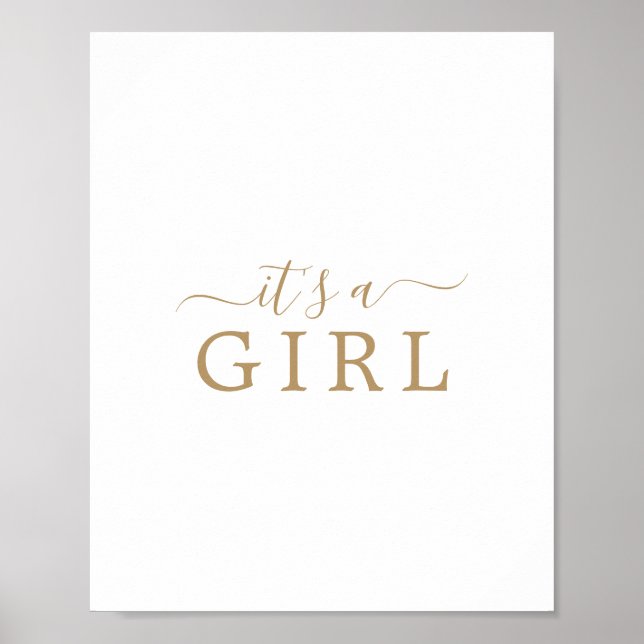 Minimalist Gold Baby Shower It's a Girl Sign (Front)