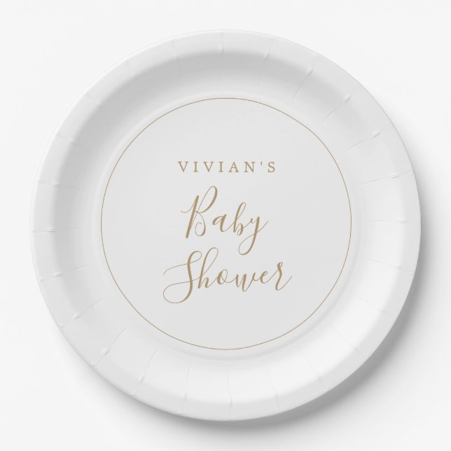 Minimalist Gold Baby Shower Paper Plate (Front)
