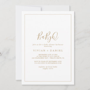 Minimalist Gold BabyQ Baby Shower Barbecue Invitation