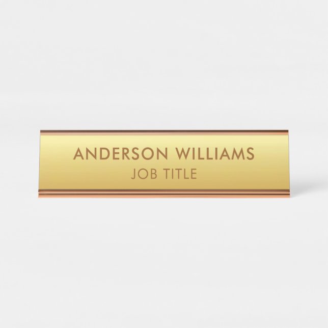Minimalist Gold Background Custom Desk Name Plate (Front)