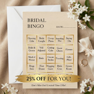 Minimalist Gold & Beige Bridal Shower Bingo Card