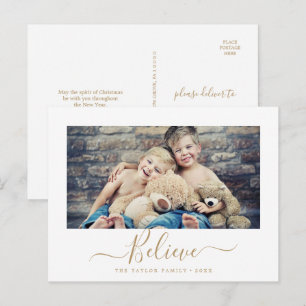Minimalist Gold Believe Religious Landscape Photo Holiday Postcard