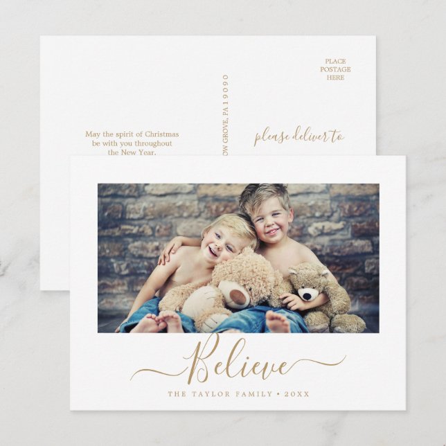 Minimalist Gold Believe Religious Landscape Photo Holiday Postcard (Front/Back)