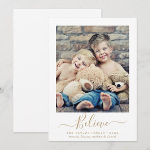 Minimalist Gold Believe Religious Portrait Photo Holiday Card