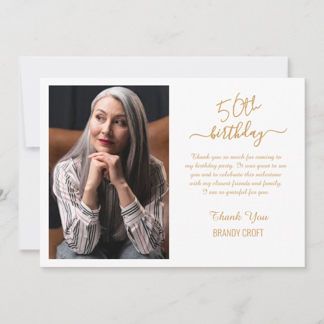 Minimalist gold birthday thank you card (Front)