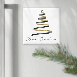 Minimalist Gold Black Artsy Tree Merry Christmas Magnet