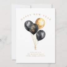 Minimalist Gold Black Balloons Name Happy New Year