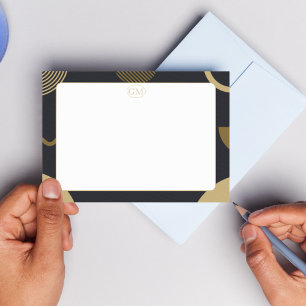 Minimalist Gold & Black Border Monogram Note Card