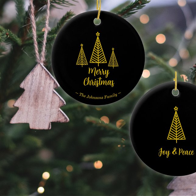 Minimalist Gold Black Merry Christmas Ceramic Tree Decoration (Creator Uploaded)