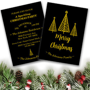 Minimalist Gold Black Merry Christmas Party  Invitation