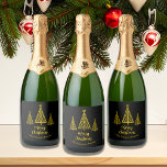 Minimalist Gold Black Merry Christmas Sparkling Wine Label<br><div class="desc">This Gold on Black stylish Wine Label will add a touch of elegance to your Wine Gift or when you host a Christmas Dinner/Party at home. Personalise with Family Name on the Front to add that special touch.</div>