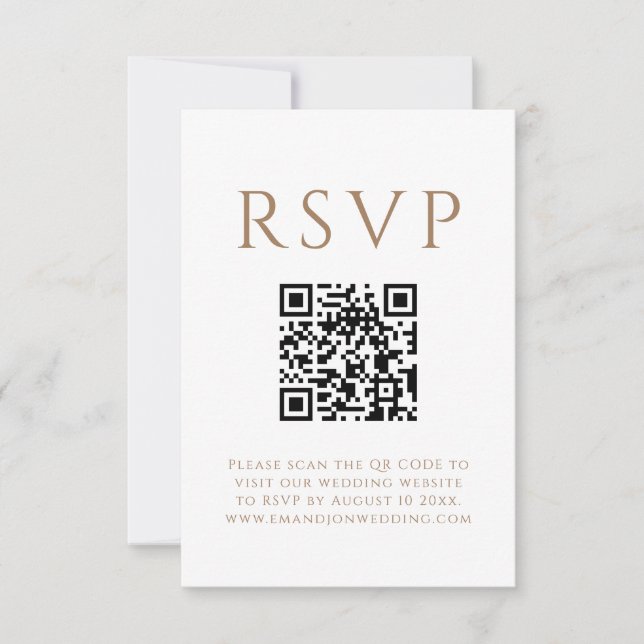 Minimalist Gold Black Text QR Code Wedding RSVP Card (Front)