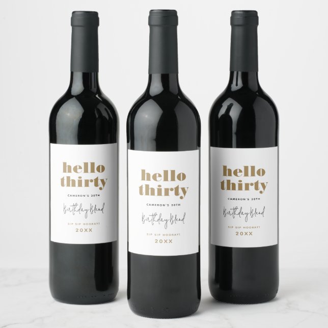 Minimalist Gold Black Typography Personalised Wine Label (Bottles)