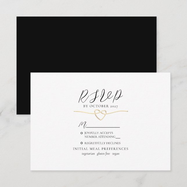 Minimalist Gold Black Wedding RSVP Card (Front/Back)