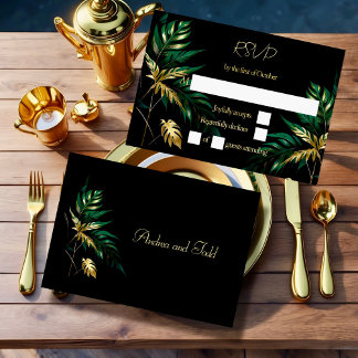 Minimalist gold black wedding RSVP card