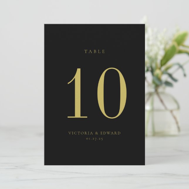 Minimalist Gold Black Wedding Table Number Card (Standing Front)