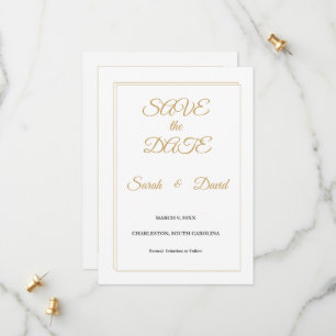 Minimalist Gold Border Save the Date Card