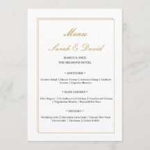 Minimalist Gold Border Wedding Menu Card