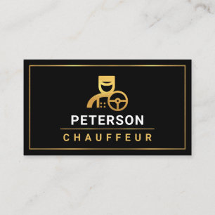 Minimalist Gold Borders Limo Chauffeur Service Business Card